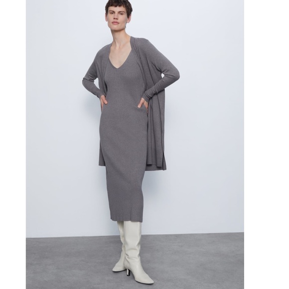 Zara Hot Gray Ribbed Knit Dress NWT - Picture 12 of 16